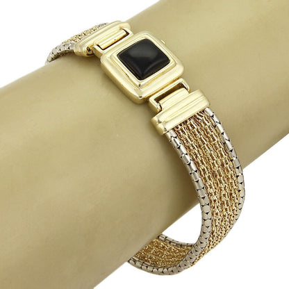 Wide 14k Yellow Mesh Gold & Onyx Bracelet