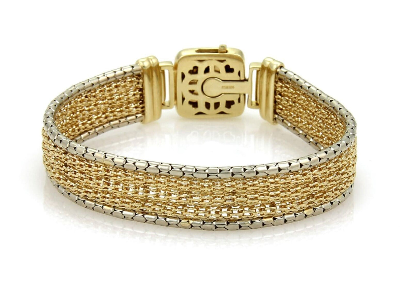 Wide 14k Yellow Mesh Gold & Onyx Bracelet