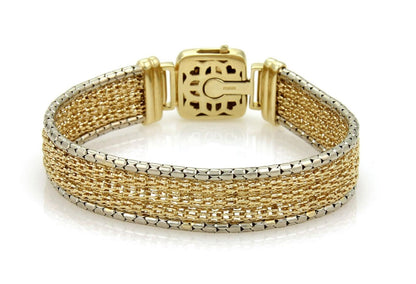 Wide 14k Yellow Mesh Gold & Onyx Bracelet