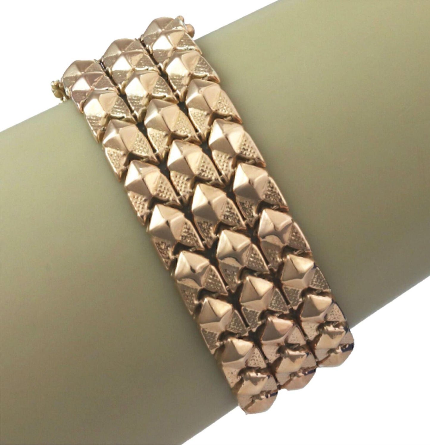 Pyramid Style 18k Rose Gold 22mm Wide Flex Link Bracelet