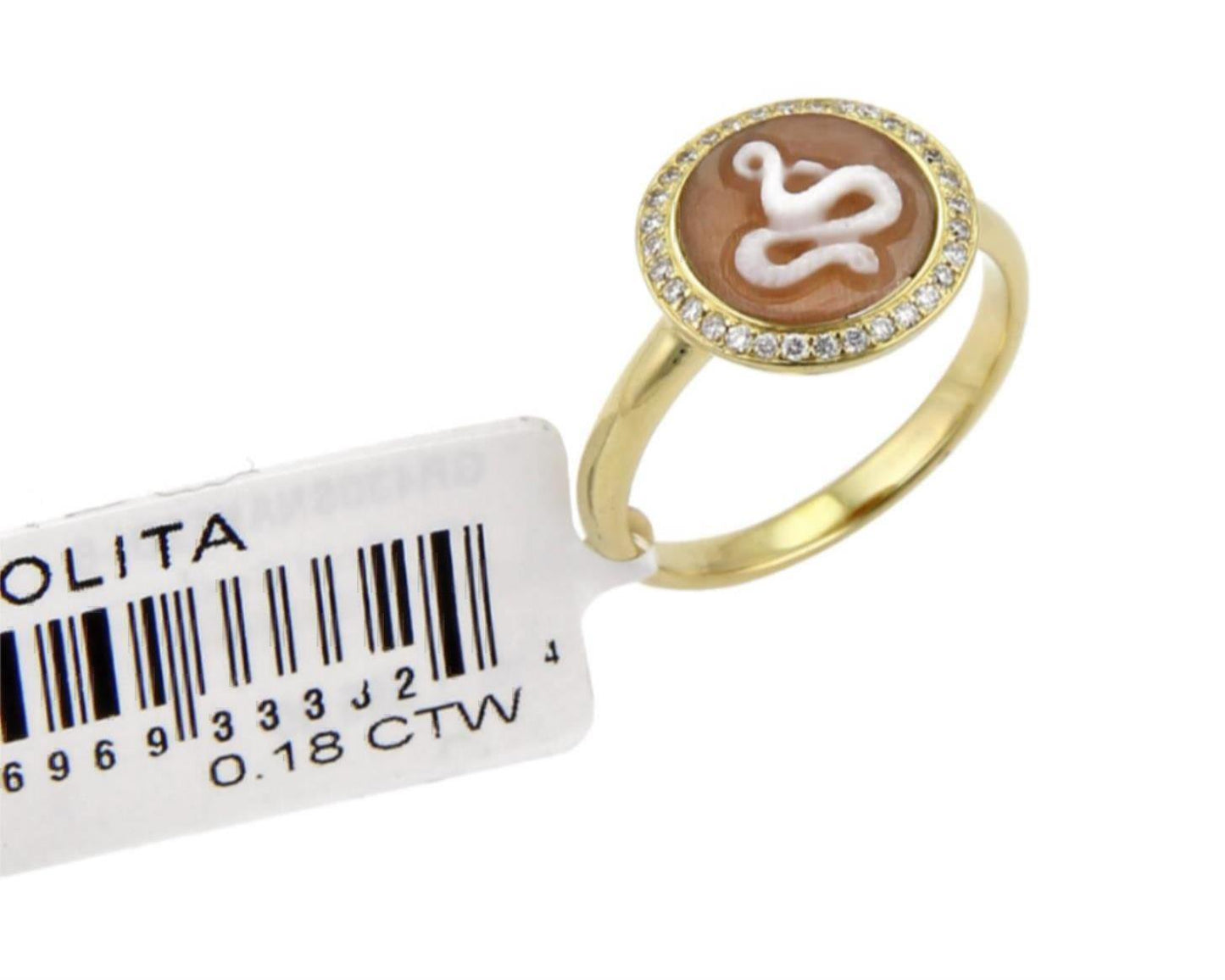 Ippolita Diamond Snake Cameo 18k Yellow Gold Round Ring - Size 6.5