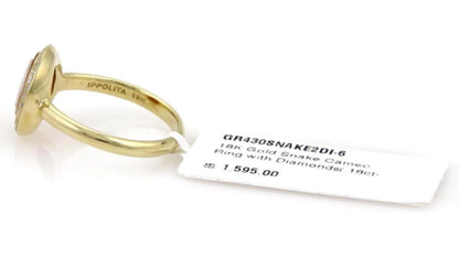 Ippolita Diamond Snake Cameo 18k Yellow Gold Round Ring - Size 6.5