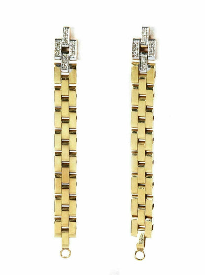 Diamond 14k Gold Link Long Dangle Chain Earrings
