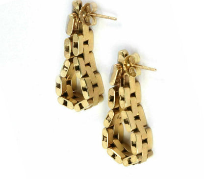 Diamond 14k Gold Link Long Dangle Chain Earrings