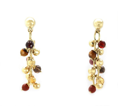 Multi-Color Gems 14k Yellow Gold Cluster Bead Dangle Earrings