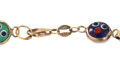 Multicolor Enamel Double Sided Happy Face 14k Yellow Gold Bead Link Bracelet