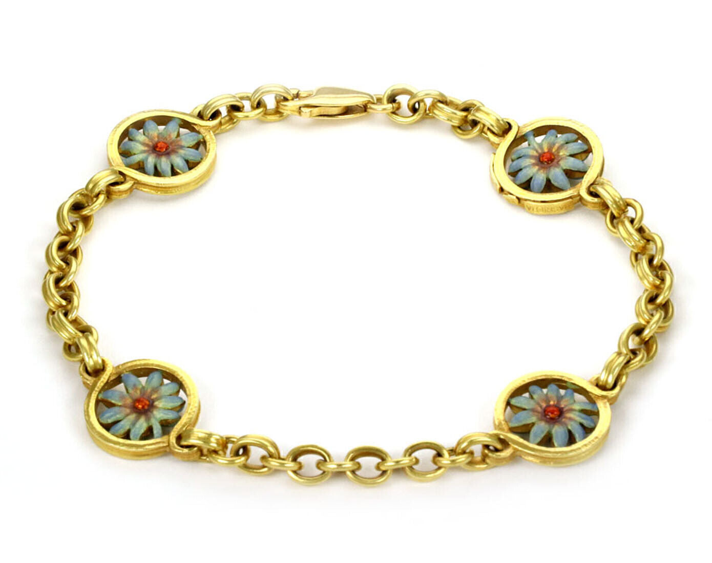 Masriera Enamel 4 Flower Station 18k Yellow Gold Bracelet w/cert