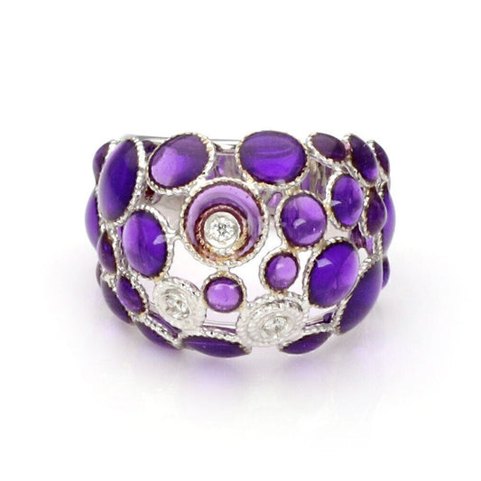 Roberto Coin Bollicine Diamond Purple Enamel 18k White Gold Dome Ring - Size 6.5