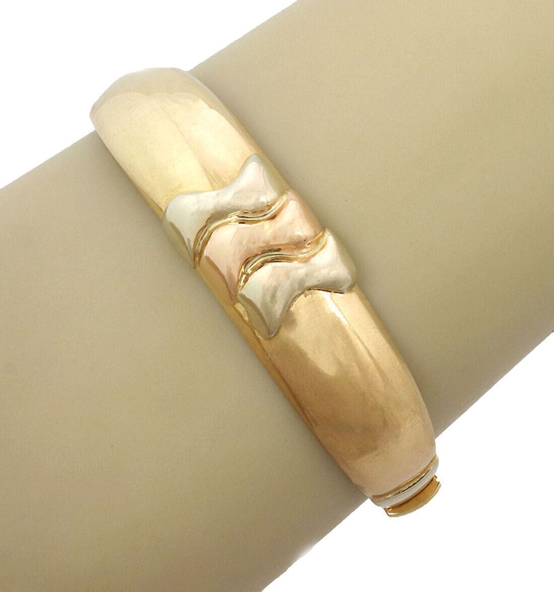 Darnlaion 18k Two Tone Gold Hinged Dome Bangle Bracelet