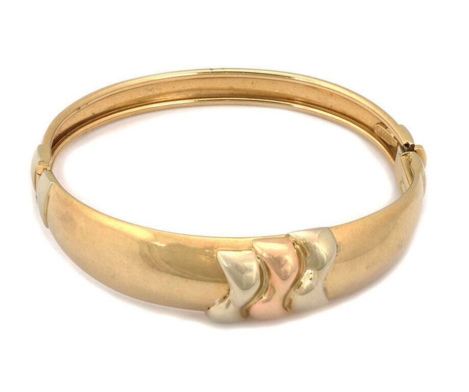 Darnlaion 18k Two Tone Gold Hinged Dome Bangle Bracelet
