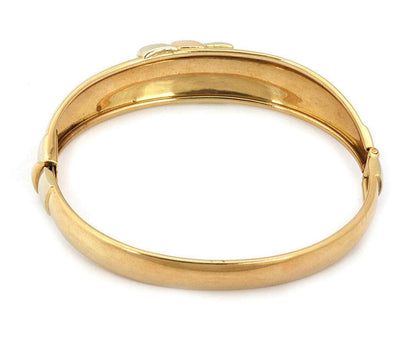 Darnlaion 18k Two Tone Gold Hinged Dome Bangle Bracelet