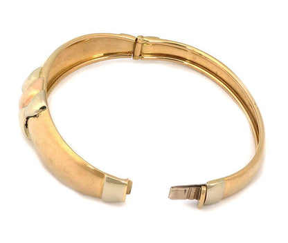 Darnlaion 18k Two Tone Gold Hinged Dome Bangle Bracelet