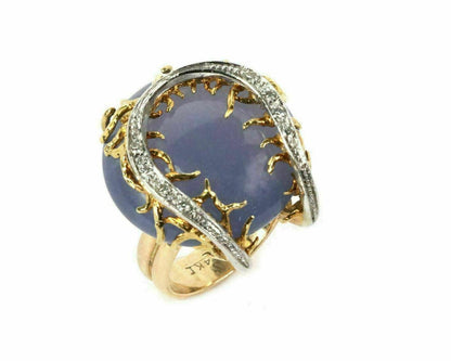 Diamond Chalcedony 14k Two Tone Gold Horseshoe Design Ring - Size 5.5