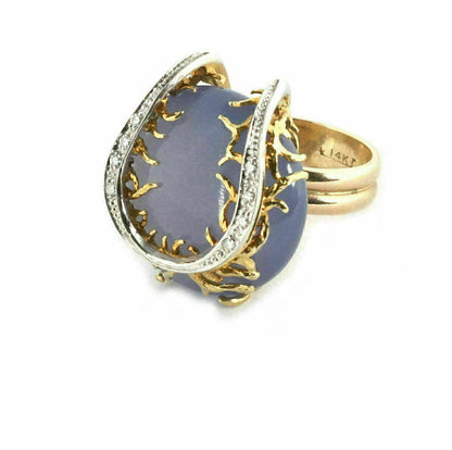 Diamond Chalcedony 14k Two Tone Gold Horseshoe Design Ring - Size 5.5