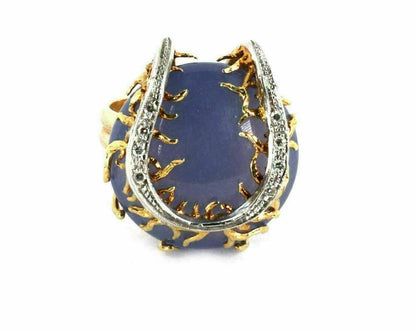 Diamond Chalcedony 14k Two Tone Gold Horseshoe Design Ring - Size 5.5