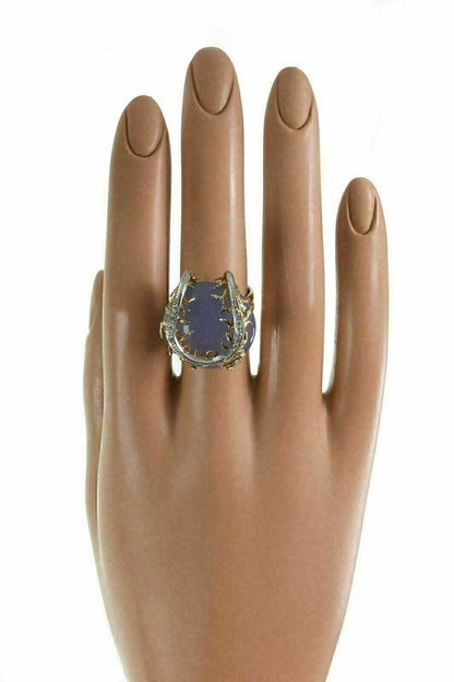 Diamond Chalcedony 14k Two Tone Gold Horseshoe Design Ring - Size 5.5