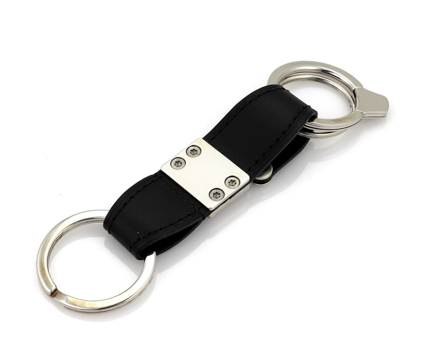 Louis Vuitton Black Leather Silver-Tone Metal Three-Ring Key Holder