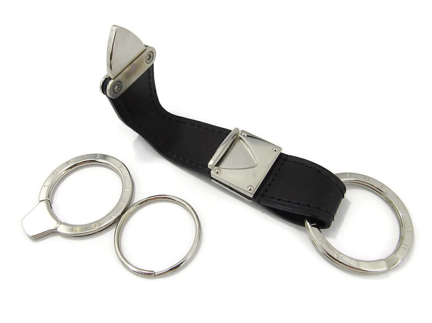 Louis Vuitton Black Leather Silver-Tone Metal Three-Ring Key Holder