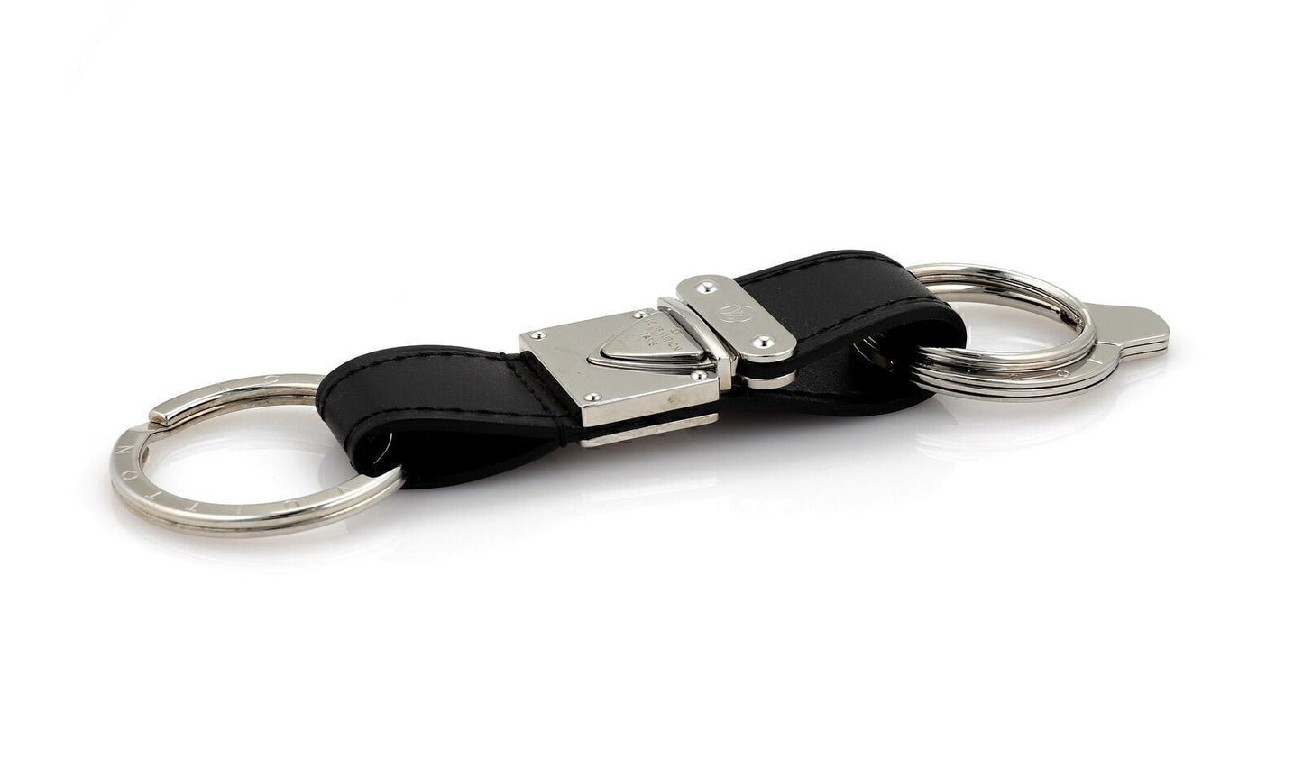 Louis Vuitton Black Leather Silver-Tone Metal Three-Ring Key Holder