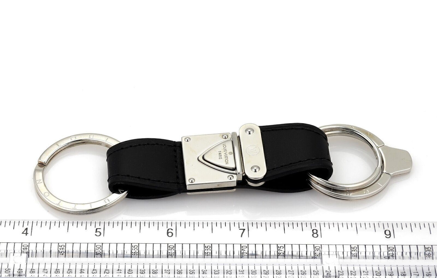 Louis Vuitton Black Leather Silver-Tone Metal Three-Ring Key Holder