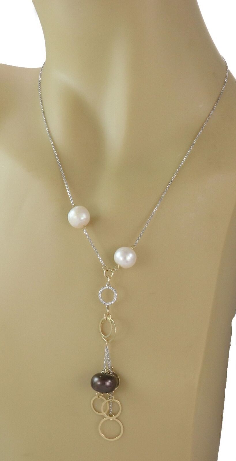 Collana C. Perle Diamond 18k Two Tone Gold Fancy Dangle Pendant Necklace