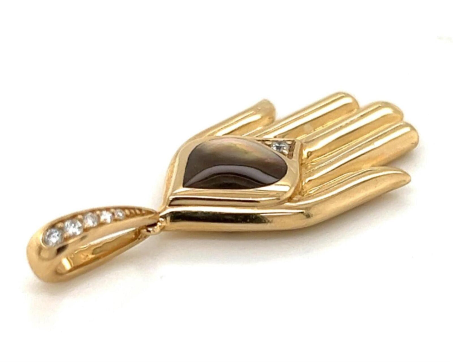 Kabana Diamond Mother of Pearl 14k Yellow Gold Hamsa Fatima Hand of God Charm Pendant