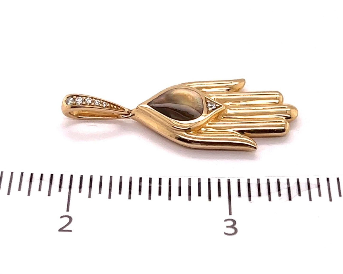 Kabana Diamond Mother of Pearl 14k Yellow Gold Hamsa Fatima Hand of God Charm Pendant