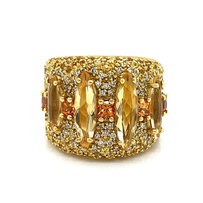 Guild Diamond Sapphire & Citrine 18k Yellow Gold Wide Band Ring - Size 6