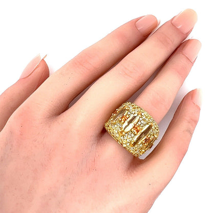 Guild Diamond Sapphire & Citrine 18k Yellow Gold Wide Band Ring - Size 6