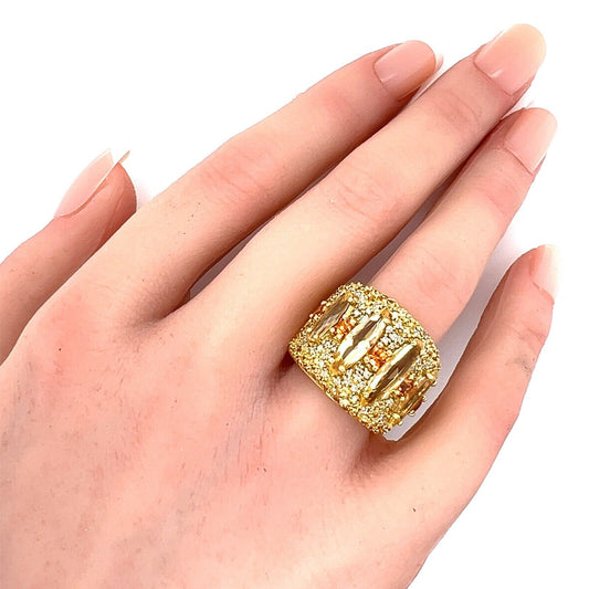 Guild Diamond Sapphire & Citrine 18k Yellow Gold Wide Band Ring - Size 6