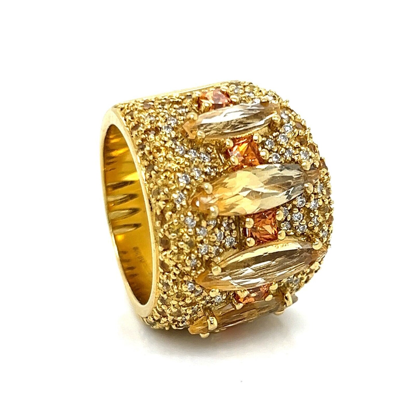 Guild Diamond Sapphire & Citrine 18k Yellow Gold Wide Band Ring - Size 6