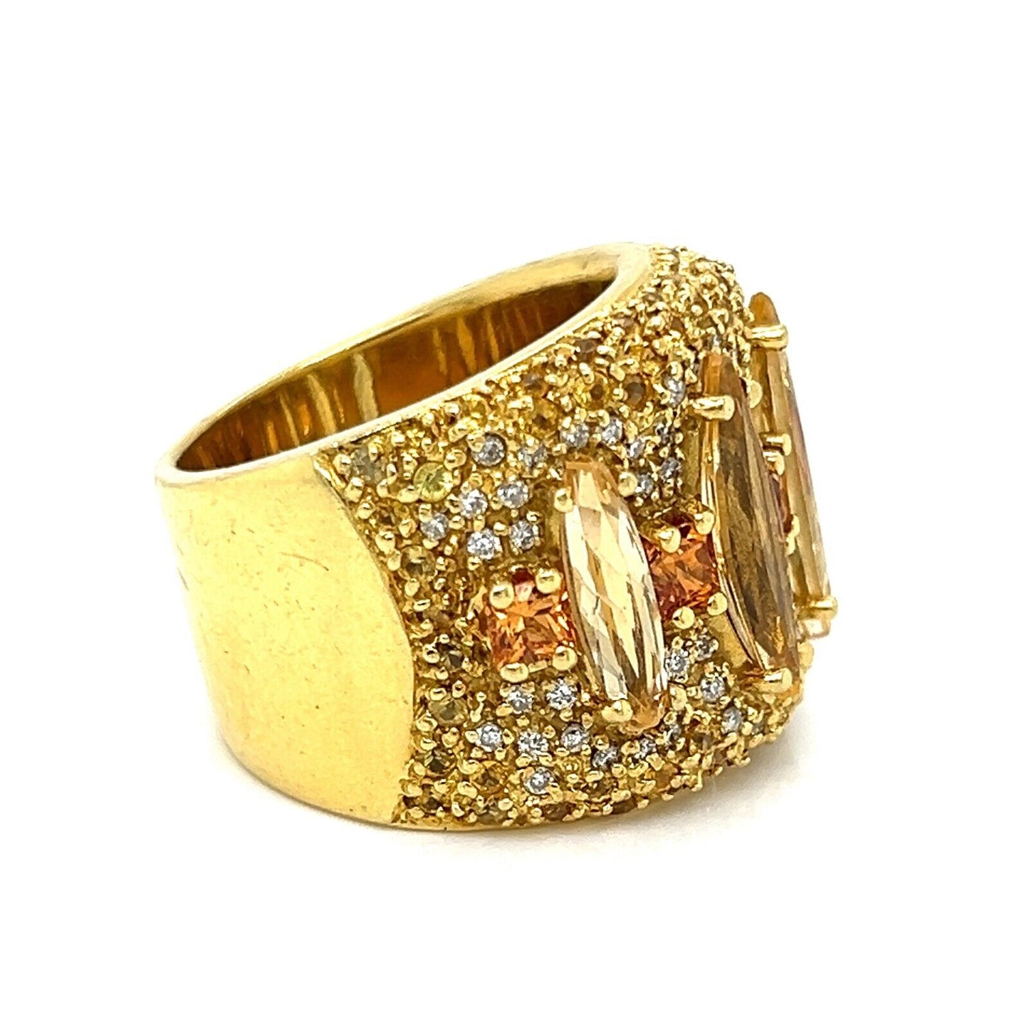 Guild Diamond Sapphire & Citrine 18k Yellow Gold Wide Band Ring - Size 6