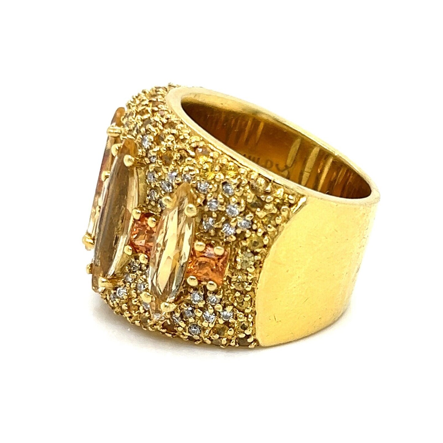 Guild Diamond Sapphire & Citrine 18k Yellow Gold Wide Band Ring - Size 6