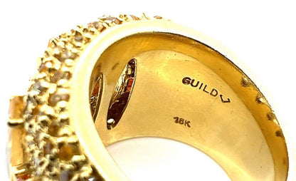 Guild Diamond Sapphire & Citrine 18k Yellow Gold Wide Band Ring - Size 6