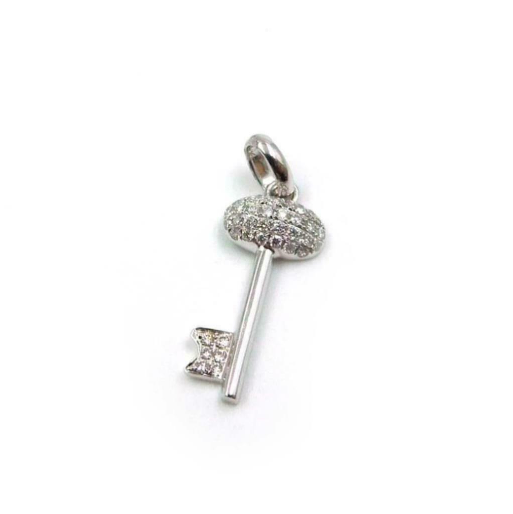 Mini Diamond Oval Top Key 18k White Gold Charm Pendant