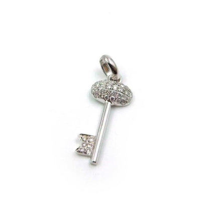 Mini Diamond Oval Top Key 18k White Gold Charm Pendant
