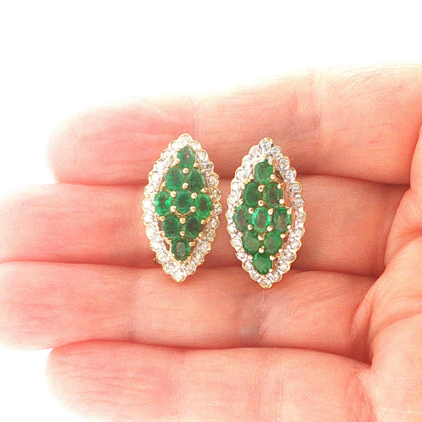 Emerald Diamond 14k Yellow Gold Cluster Stud Earrings