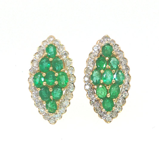 Emerald Diamond 14k Yellow Gold Cluster Stud Earrings