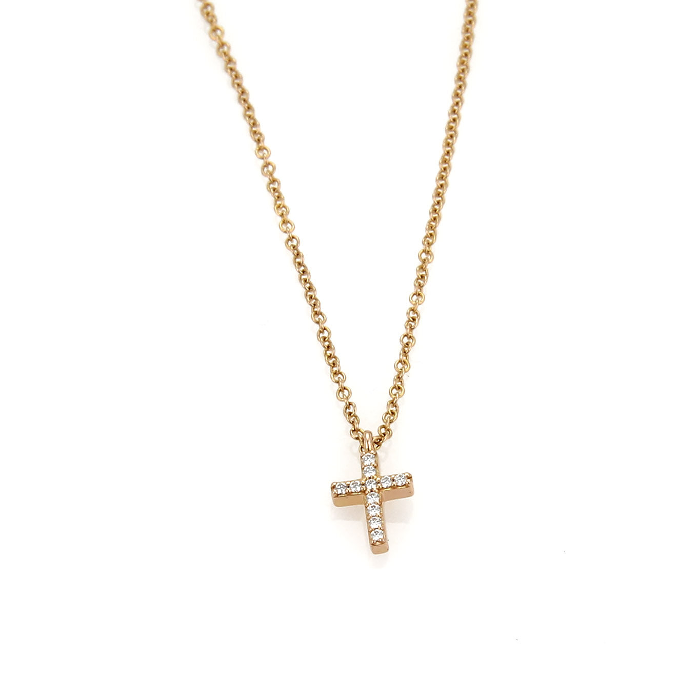 Tiffany & Co. Metro Diamond Mini Cross 18k Rose Gold Pendant Necklace