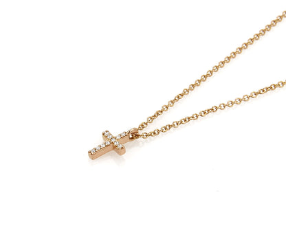 Tiffany & Co. Metro Diamond Mini Cross 18k Rose Gold Pendant Necklace
