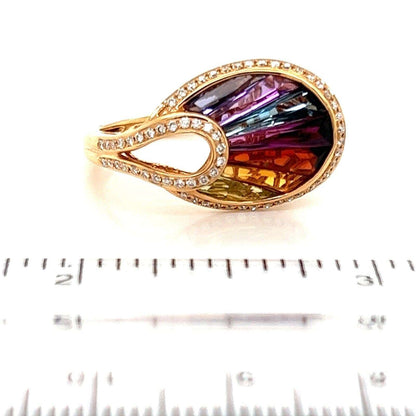 Bellarri Diamond Multicolor Gems 18k Rose Gold Cocktail Ring