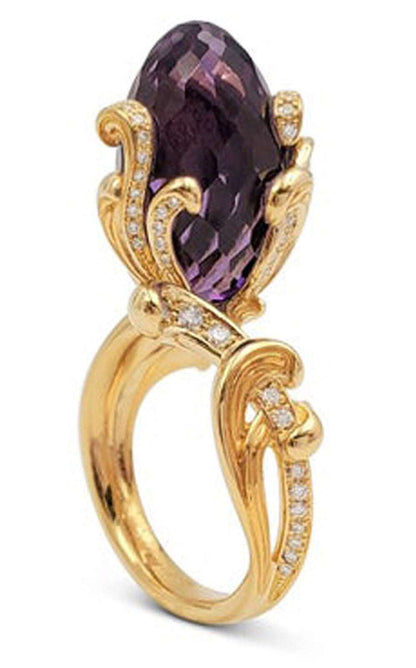 Carrera y Carrera Origin Diamond Amethyst 18k Yellow Gold Flower Ring