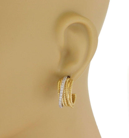 David Yurman 18k Gold & Diamonds Crossover Huggie Hoop Earrings