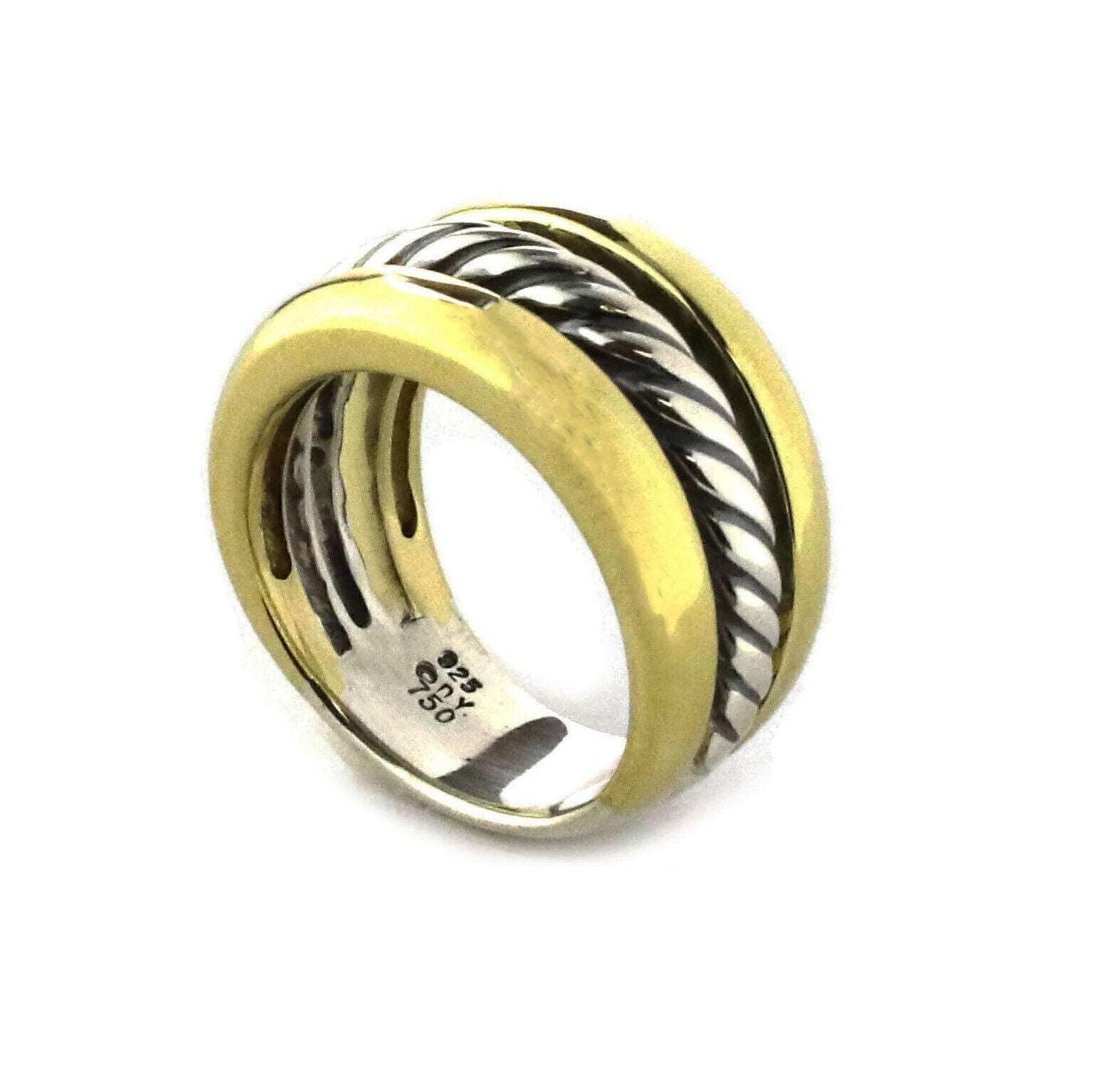 David Yurman Cable Triple Rows 18k Gold & Sterling Band Ring