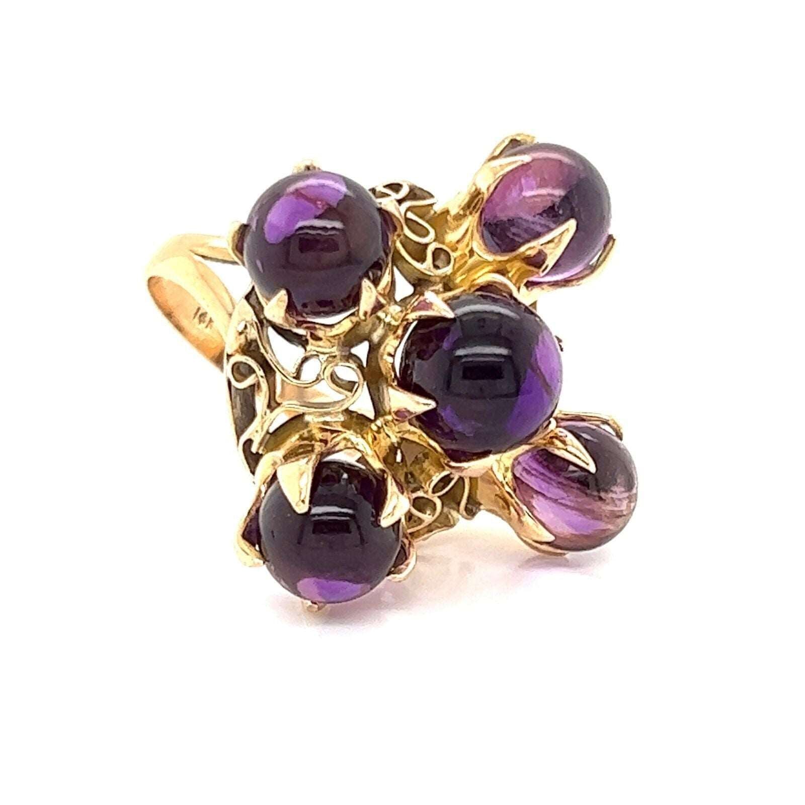 Cabochon Amethyst 14k Yellow Gold Large Cocktail Ring