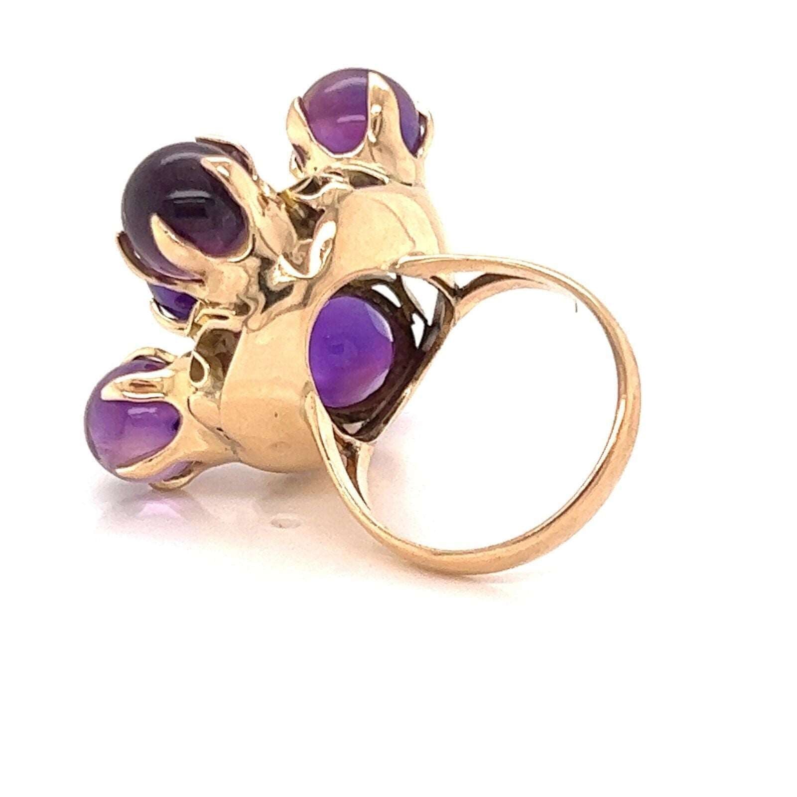 Cabochon Amethyst 14k Yellow Gold Large Cocktail Ring