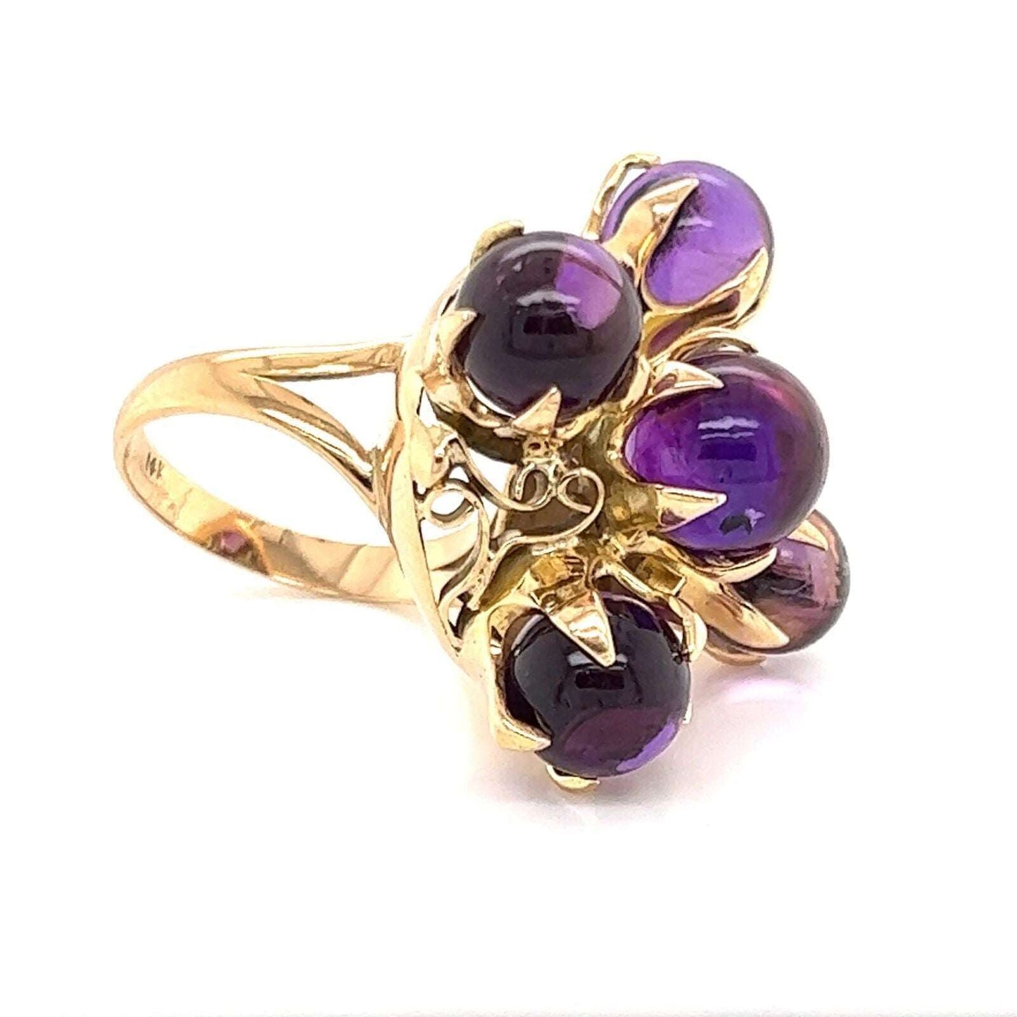 Cabochon Amethyst 14k Yellow Gold Large Cocktail Ring