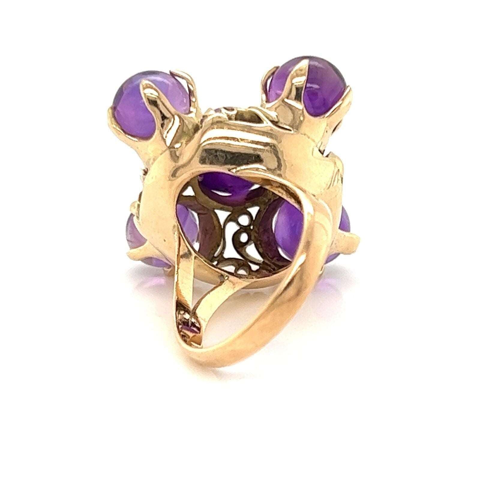 Cabochon Amethyst 14k Yellow Gold Large Cocktail Ring