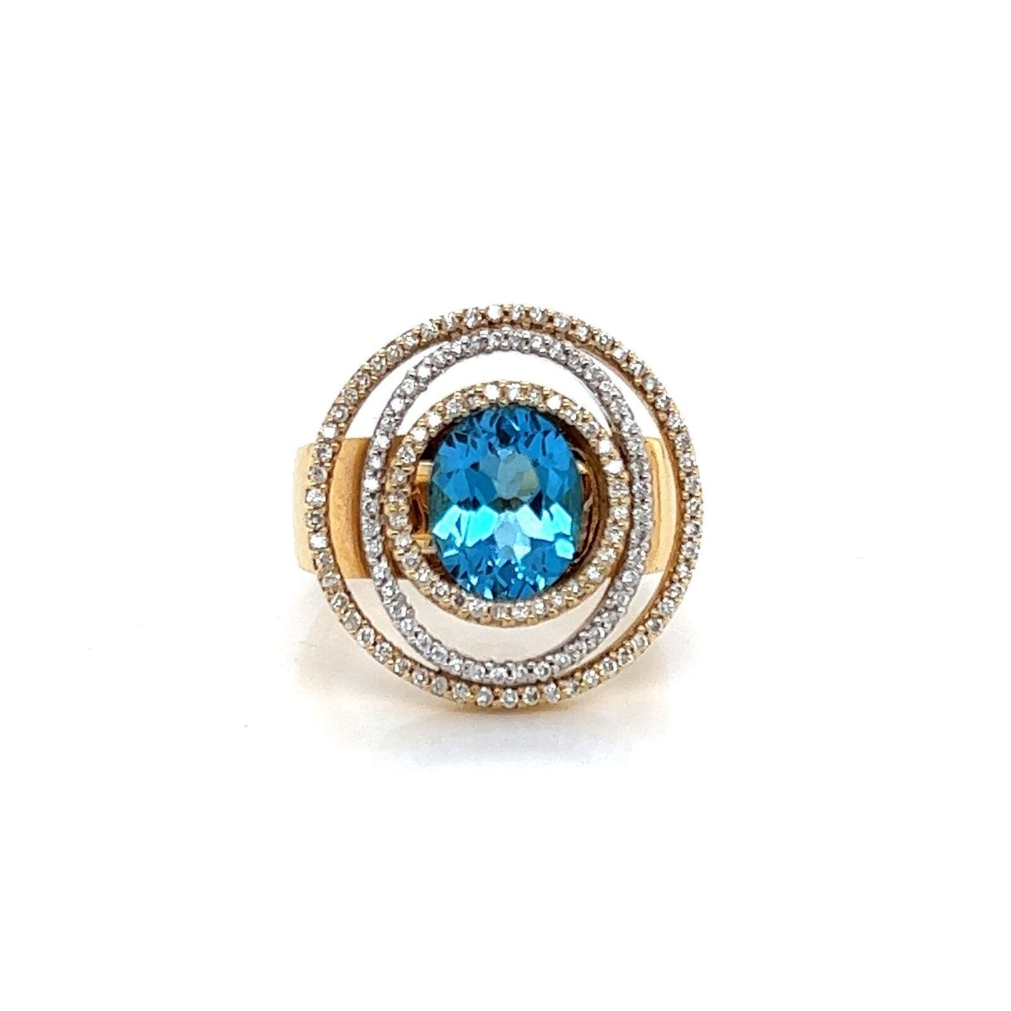 Blue Topaz Diamond 14k Yellow & White Gold Statement Ring