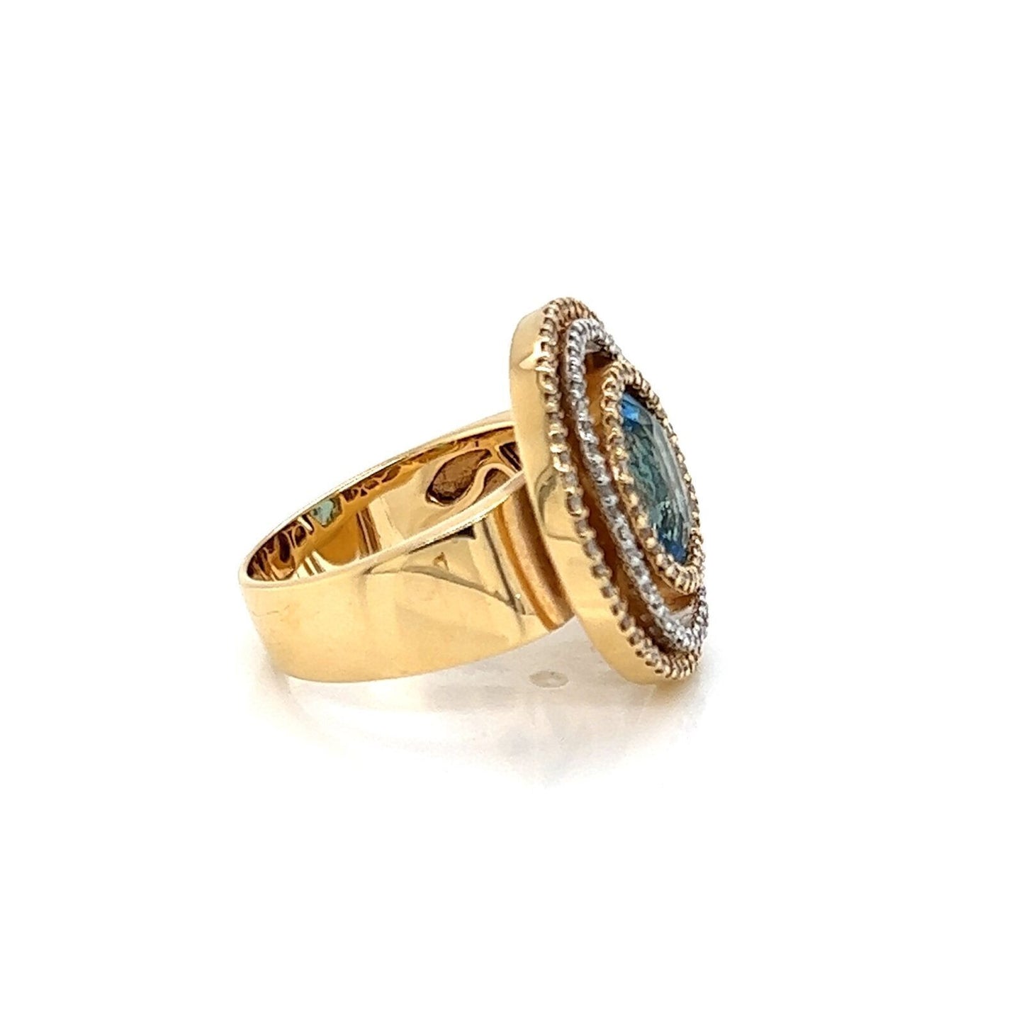 Blue Topaz Diamond 14k Yellow & White Gold Statement Ring